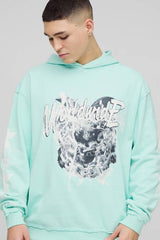 Oversized Loopback Raw Seams Worldwide Printed Hoodie