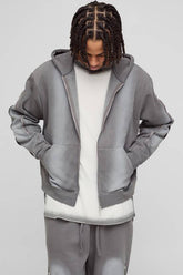 Oversized Boxy Zip Detail Spray Wash Zip Through Hoodie