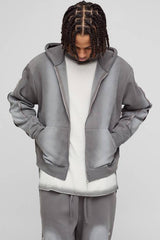 Oversized Boxy Zip Detail Spray Wash Zip Through Hoodie