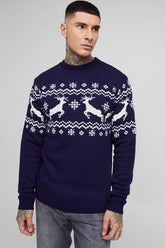 Tall Reindeer Fairisle Panel Christmas Jumper