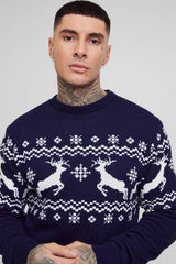 Tall Reindeer Fairisle Panel Christmas Jumper