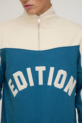 Regular Fit Applique Quarter Zip Loopback Colour Block Funnel Neck