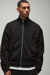 Oversized Heavy Rib Panelled 3D Embroidered Track Top
