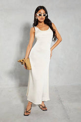 Crinkle Satin Scoop Neck Midaxi Dress