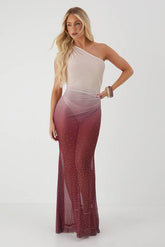 Sheer Ombre Diamante Embellished One Shoulder Maxi Dress