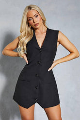 Sleeveless Tailored Waistcoat Style Mini Dress