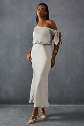 Premium Satin Off Shoulder Fishtail Bridesmaid Dress