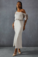 Premium Satin Off Shoulder Fishtail Bridesmaid Dress