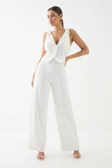 Tailored Tie Shoulder Waistcoat Jumpsuit