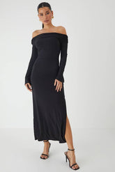 Bardot Fold Over Open Back Maxi Dress