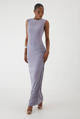 Slash Neck Cap Sleeve Drape Maxi Dress