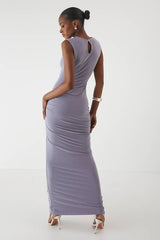 Slash Neck Cap Sleeve Drape Maxi Dress