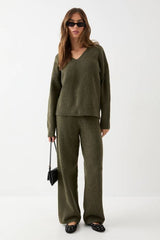 Oversized Knitted V Neck Rib Detail Jumper