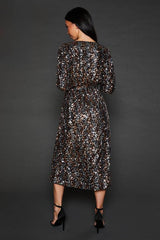 DP Luxe Multi Sequin Wrap Belted Midi Dress