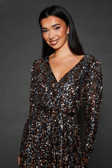 DP Luxe Multi Sequin Wrap Belted Midi Dress