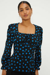 Spot Shirred Cuff Textured Long Sleeve Top