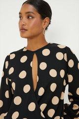 Spot Key Hole Wrap Long Sleeve Top