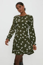 Khaki Floral Mini Dress