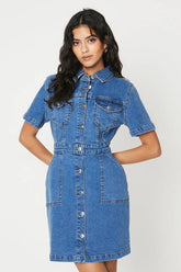 Petite Denim Short Sleeve Mini Dress
