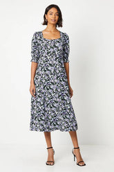 Blue Ditsy Short Sleeve Shirt Dress