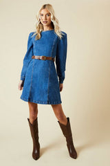 Seam Front Mini Denim Dress