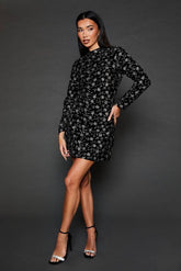 Dp Luxe Black Embroidered Velvet Mini Dress