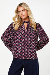 Petite Pink Geo Keyhole Blouse