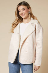 Button Through Borg Aviator Jacket
