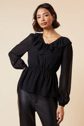 Ruffle Front Long Sleeve Blouse
