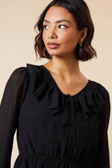 Ruffle Front Long Sleeve Blouse