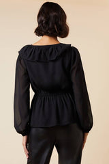 Ruffle Front Long Sleeve Blouse