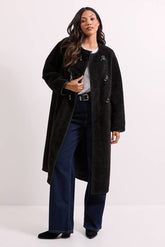 Toggle PU Detail Borg Coat