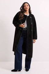 Toggle PU Detail Borg Coat