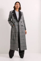 Check Contrast Midi Coat