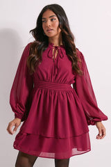 Petite Tie Neck Tiered Skirt Mini Dress