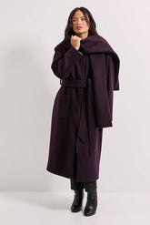 Belted Round Neck Scarf Coat