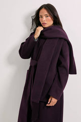Belted Round Neck Scarf Coat