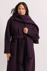 Belted Round Neck Scarf Coat
