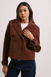 Short Faux Wool Trench Coat