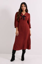 Petite Collar Detail Bow Front Midi Dress