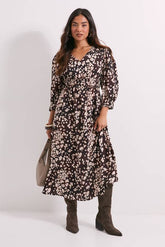 Petite Shirred Detail Blouson Sleeve Midi Dress