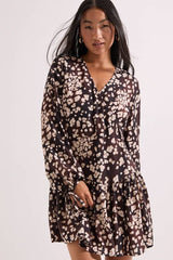 Brown Animal Print Dropped Seam Detail Wrap Front Mini Dress