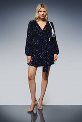 Wrap Velvet Sequin Long Sleeve Mini Dress