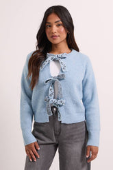 Petite Blue Leopard Bow Detail Cardigan