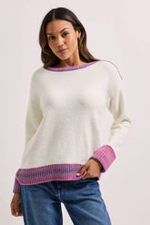 Ombre Contrast Boat Neck Jumper