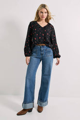 Ditsy Floral Collar Detail Tie Sleeve Printed Blouse