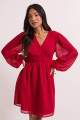 Petite Gathered Waistband Detail Chiffon Mini Dress