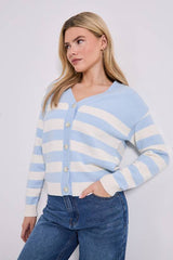 Stripe V Neck Knit Cardigan