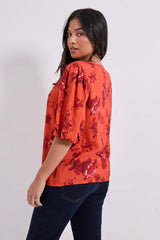 Petite Tie Detail Puff Sleeve Printed Top