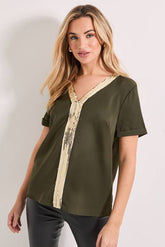 V Neck Short Sleeve Sequin T-Shirt